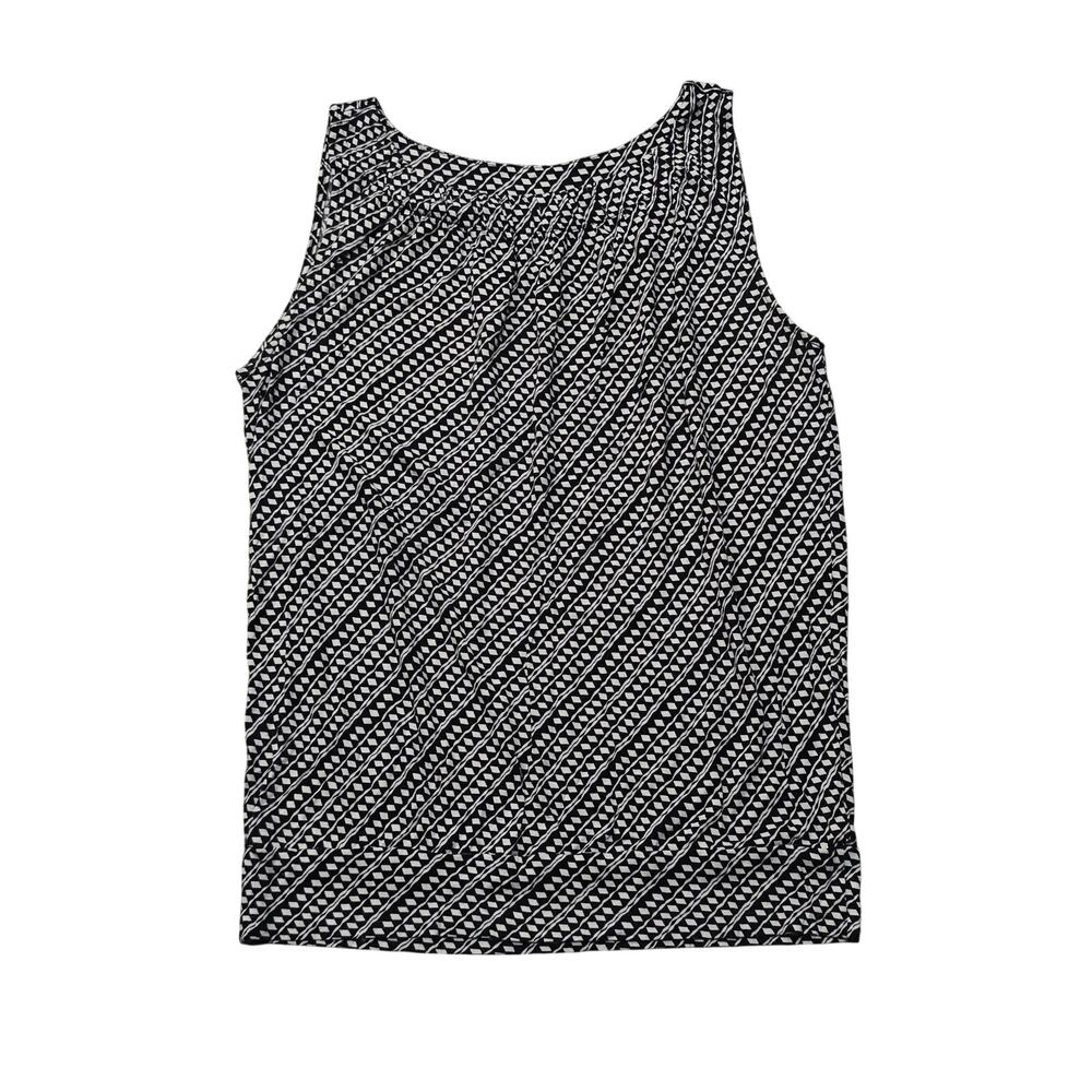 LOFT Black White Geometric Diamond Print Tank Top Scoop Neck Sleeveless Blouse